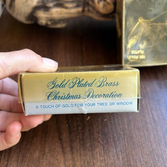 2 Vintage 18K Gold Plated Brass Christmas Ornaments By Christmas Fantasy in Box - Picture 5 of 7
